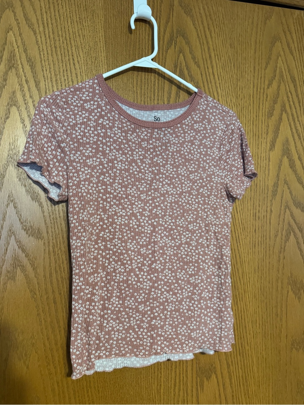 SO Dusty Pink Floral Ribbed Short-Sleeve Tee